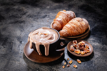 Hot chocolate and with croissants