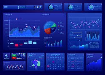 UI UX Digital blue dashboard infographic vector template