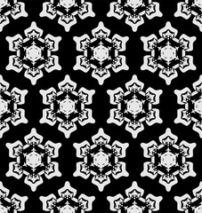 Japanese Black Snowflake Vector Seamless Pattern