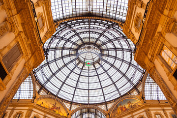 The dome of the famous and ancient gallery in Milan historical centre, Italy (called Galleria Vittorio Emanuele II)