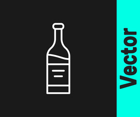 White line Bottle of wine icon isolated on black background. Vector.