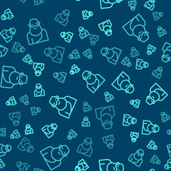 Green line Socrates icon isolated seamless pattern on blue background. Sokrat ancient greek Athenes ancient philosophy. Vector.
