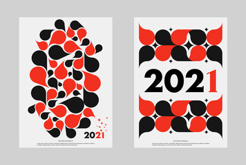 Happy New Year 2021. Set of backgrounds, greeting cards, posters, holiday covers. Design templates with typography, modern minimalist style for web, social media.