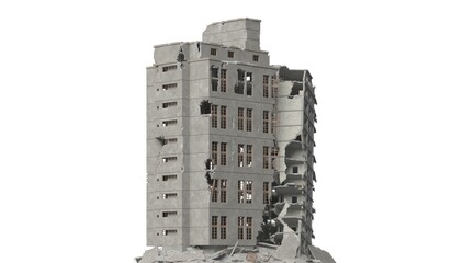 Ruined building isolated on white 3d illustration