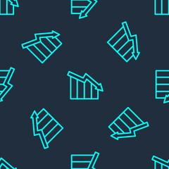 Green line Financial growth decrease icon isolated seamless pattern on blue background. Increasing revenue. Vector.