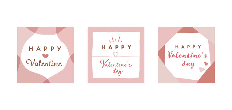 バレンタインデーのバナー背景のセット　広告　テンプレート　フレーム　枠　正方形　シンプル