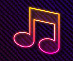 Glowing neon line Music note, tone icon isolated on black background. Vector.