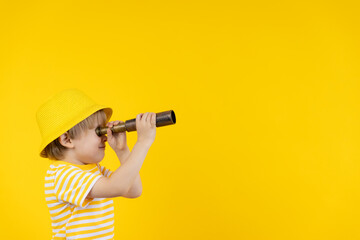 Portrait of kid wearing protective mask against yellow background