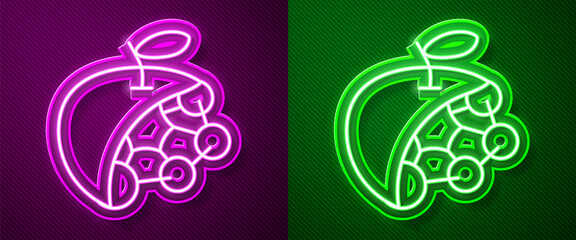 Glowing neon line Biological structure icon isolated on purple and green background. Genetically modified organism and food. Vector.