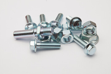 Group of Nut Bolt and Screw on white background 
