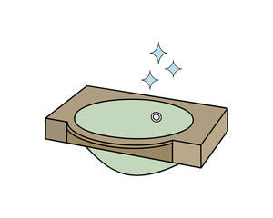 Shiny sparkling wash basin icon for bathroom with stars. Outline isolated vector illustration on white background. 