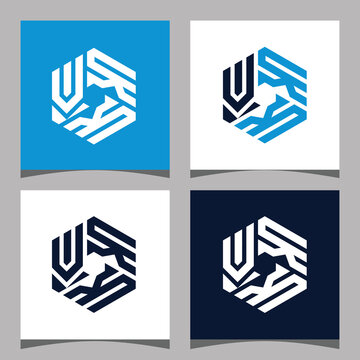 Creative initial letter VKK hexagon logo design concept vector
