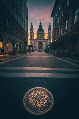 St. Stephen's Basilica in Budapest Hungary. Beautiful sunrise at the church or cathedral in the...