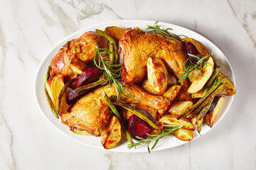 roasted potato, beetroot, green bean, chicken legs