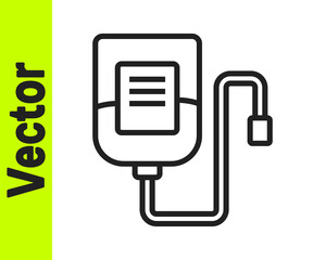 Black line IV bag icon isolated on white background. Blood bag. Donate blood concept. The concept of treatment and therapy, chemotherapy. Vector.