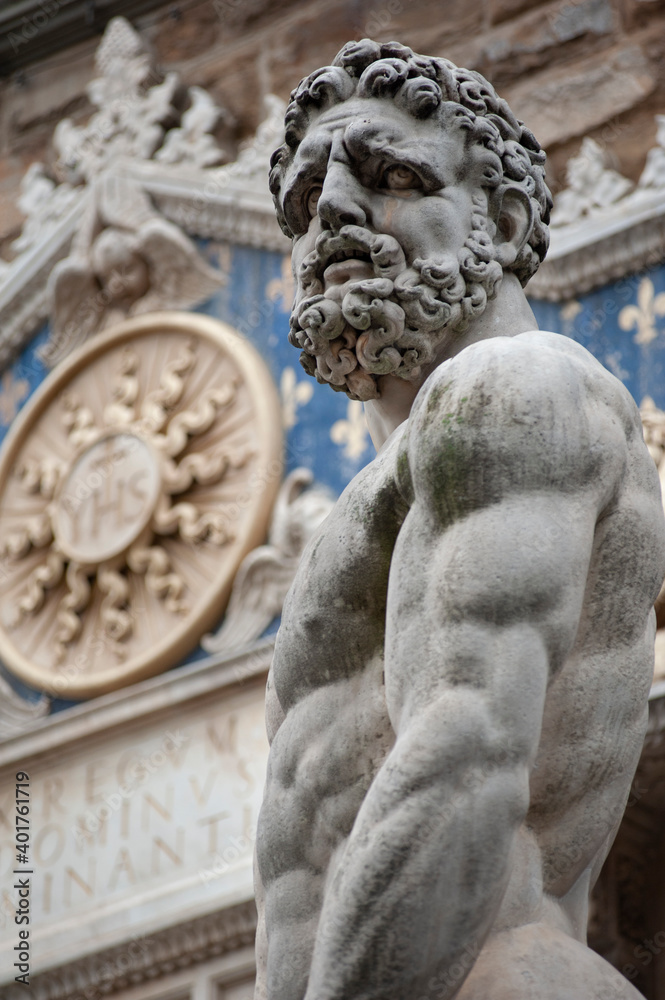 Wall mural Hercules statue (detail) at the entrance of Palazzo Vecchio, Piazza della Signoria, Florence.