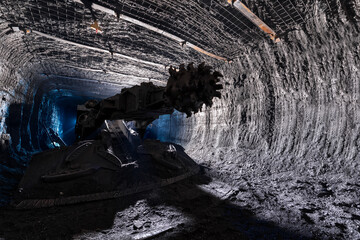 Shearer drill head in a coal mine