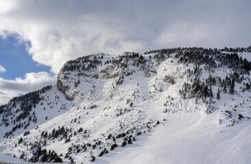 views of the population of candanchu in winter and with snow