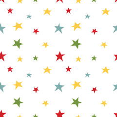 Colorful Christmas seamless pattern of multicolored stars.