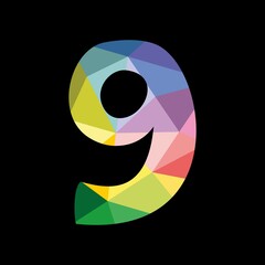 Colorful vector number 9 isolated on black background