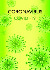 Coronavirus (COVID-19) is green. Infectious virus design over white background. Beautiful template, banner for media, websites, publications, news, prints. Vector illustration.