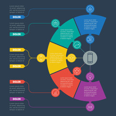 Business presentation concept with 5 options. Web Template of a info chart. Part of the report with icons set. Infographic of technology or education process. Diagram.