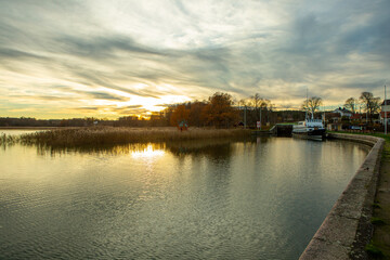 sunset on the river Göta Kanal