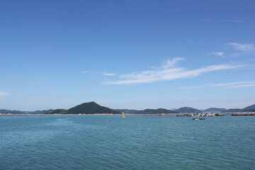 blue sea in blue sky