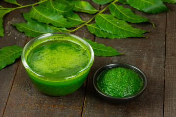 Neem leaf used as ayurvedic medicine. Neem is an excellent moisturizing and contains various compounds that have insecticidal and medicinal properties. 