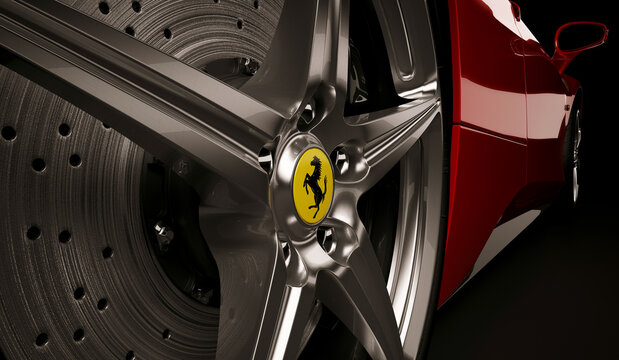 Almaty, Kazakhstan. Juli 25, 2019: Ferrari 458 Italia Pininfarina. luxury stylish supercar on dark background. 3D render