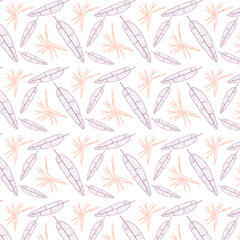 Vector seamless pattern with tropical leaves and flowers. Eps 10 vector illustration.
