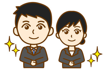 リクルートスーツ姿で立っている男女ペアの上半身イラスト