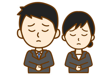 Naklejka premium リクルートスーツ姿をした悲しむ男女ペアの上半身イラスト