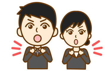 やる気に満ち溢れたリクルートスーツ姿の男女の上半身イラスト