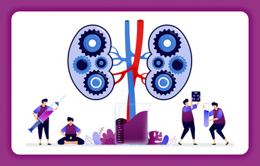 design illustration for kidney disease and treatment. mechanisms in the kidney for laboratory research and education. Design can use for website, web, landing page, banner, mobile apps, ui ux, poster