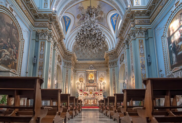 Fototapeta na wymiar Bari, Puglia, Italy - Interior of Church of Saint Mary of Mount Carmel (Chiesa Santa Maria del Carmine) in region of Apulia