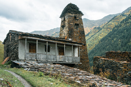 Mountain village Dartlo, high mountain village, Omalo, Georgia