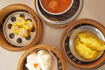 Thai food - Closeup Top view of dim sum at phuket thailand         