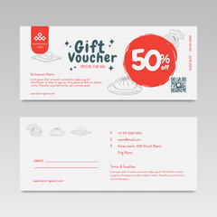 Naklejka premium Discount voucher template with modern design. suitable for restaurant or culinary bussines. vector illustration