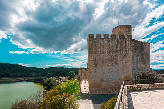 astellet Castle in front of Foix dam near Barcelona, Spain. - Powered by Adobe