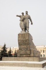 YEKATERINBURG, RUSSIA - Monument to the soldiers of the Ural Volunteer Tank Corps