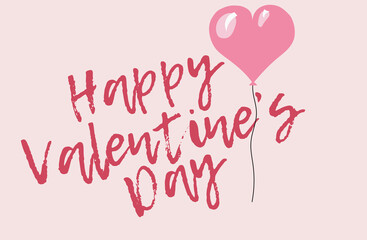 Fototapeta na wymiar Banner: Happy Valentine's Day. Pink background with a balloon in the shape of a heart, the text is red. Can be used as background (poster) or greeting card.