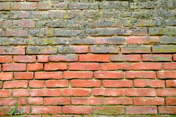Detail of an old aged brick wall; the time and the bricks has created a regular bicolor shape.