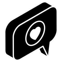 
Romantic message glyph isometric icon, heart inside speech bubble
