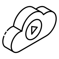 
Cloud video glyph isometric icon, premium editable style
