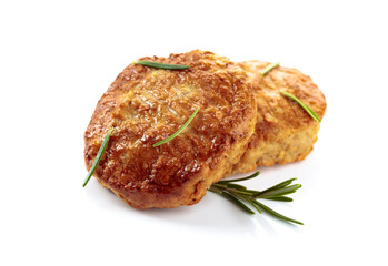 Delicious homemade cutlets isolated on white.
