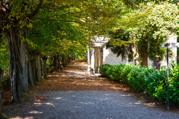 Natural foothpath around the chapels of the Sanctuary of Sacro Monte di Orta (Piedmont, Northern Italy). Visited by several pilgrims every years, it's dedicated to St. Francis of Assisi.