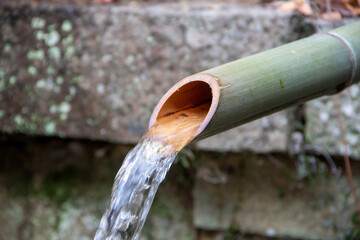 Water flowing from a bamboo pipe