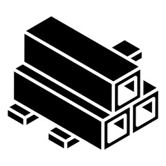 
Stack of steel pipes in glyph isometric icon
