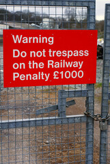 Railway Trespass sign with penalty warning 
